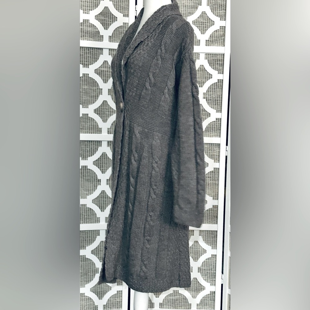 Aran Crafts Wool Gray Cable Knit Cardigan Irish XL 1X 2X Long Button Plus XXL - Picture 9 of 14